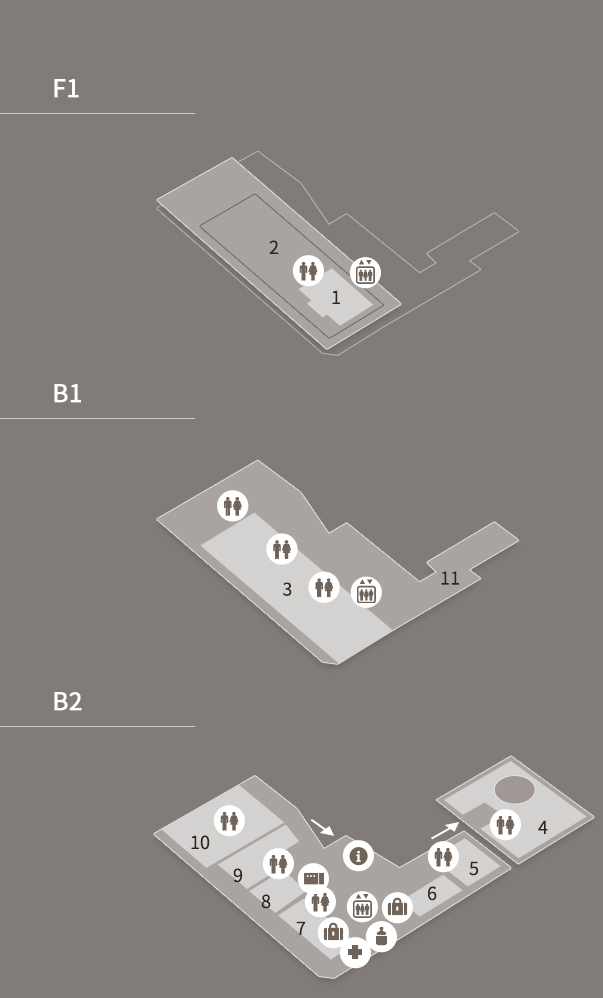 F1(地上1层), B1(地下1层), B2(地下2层) 儿童文化院位置图面