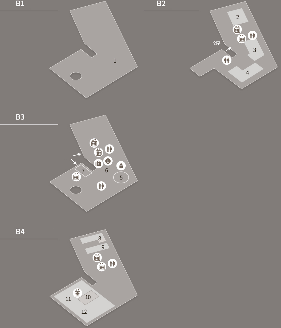 B1(地下1层), B2(地下2层), B3(地下3层), B4(地下4层) 文化信息院位置图面