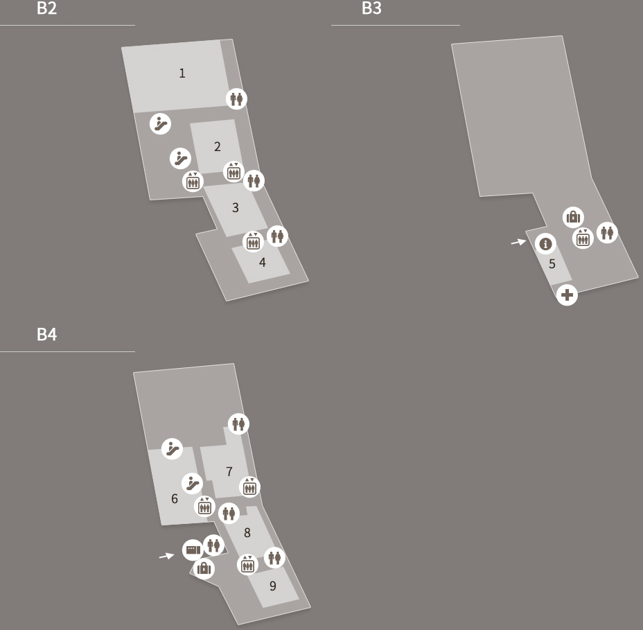 B1(地下1层), B2(地下2层), B3(地下3层), B4(地下4层) 文化创造院位置图面